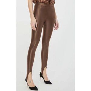 NWT Generation Love Ray Vegan Leather Stirrup Pants Brown Size XXS $190 [jb]